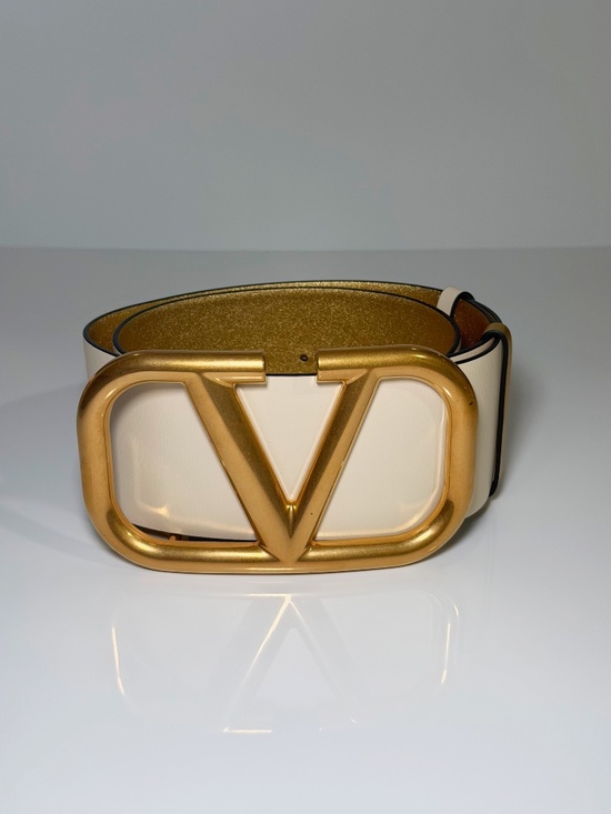 Valentino Garavani Reversible VLogo Waist Belt – White/Gold Leather main image 4